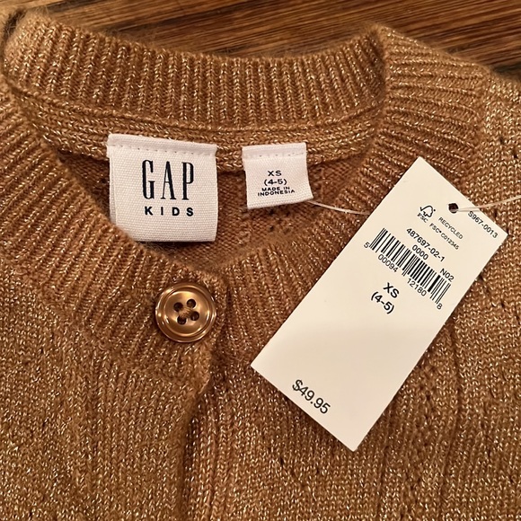 Gap Kids girl heart pointelle knit metallic gold cardigan - Picture 8 of 8